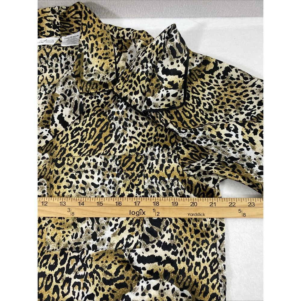 Secret‎ Treasures Pajama Set Womens Medium Satin Animal Print Top Black Bottoms - Picture 6 of 15
